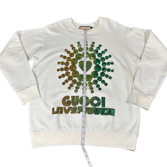 Gucci Love Parade Sequin Cotton Sweatshirt White NWT Oversized Small - Picture 6 of 9